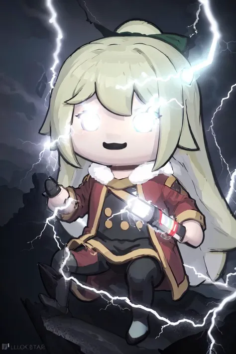 masterpiece, best quality, absurdres, 1girl, solo, IncrsLowTier, electricity, glowing eyes, <lora:LowTierMeme:1>, <lora:style_walfie-20:1.1>, chibi, green hair, smile