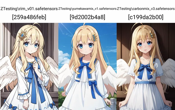 (masterpiece, best quality), intricate details,
1girl, <lora:Kizuki - The Rising of the Shield Hero - Filo:0.8> filo, blonde hair, ahoge, hair ornament, flat chest, bangs, long hair, angel wings, white dress, blue bow ,