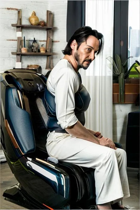 k34nur33v3 sitting, massage_chair\(mix\), <lora:massageChairProduct_v10:1>,
