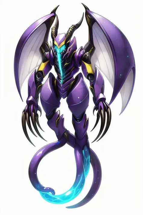 score_9, score_8_up,(machina),1 male,humanoid robot.,white metal body,robot joint,purple scheme,glowing trims,standing,dark purple,close up,faceless robot,black armor,dark fantasy,sharp claws,four arms,black cloaks