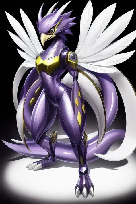 Solo, symmetry, Digimon, digimon \(species\), x-digimon, outline, white background, <lora:DigimonLoraV1:1> (Huge Avian Subterranean Raw Wormlike, Scaled Appendages, Tailless Prehensile-Tailed, Smooth Skin, Elongated Ears, Twisted Horns Metallic)