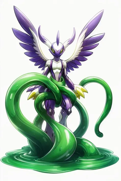 Solo, symmetry, Digimon, digimon \(species\), x-digimon, outline, white background, <lora:DigimonLoraV1:1> (Colossal Whimsical Creeping Abstract Appendage-rich,  Tentacle,  Prehensile-Tailed, Slimy Skin,  Angelic Wings,   Lemon)