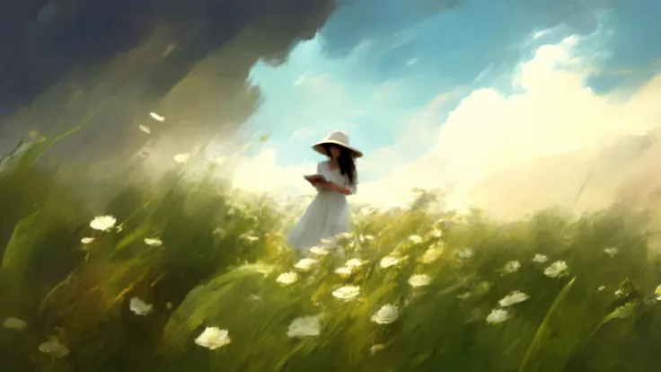 masterpiece,best quality,depth of field,aesthetic,
by Claude Monet,Claude Monet style,In the style of impressionism.wide shot,1 asian girl,20yo,walking,full body,look at viewer,White dress,Painter's hat,Hold a pen and sketchbook,Sketcher in the wild,
<lora:add-detail-xl:1>,<lora:impressionism:1>,Monet,