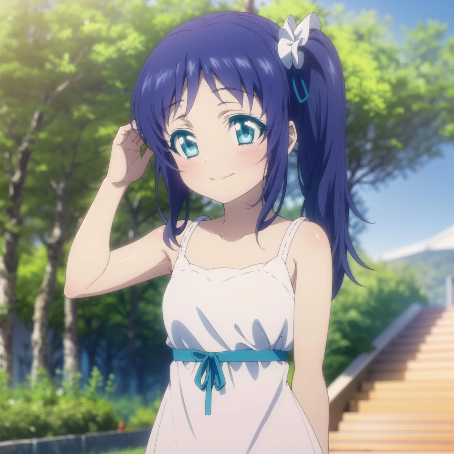 1girl,solo,outdoor,white dress,smile,
<lora:tisaki:0.65:0.75:lbw=1,0,0,1,1,1,1,1,1,1,0,0,0,1,0,0,0,1,1,1,1,1,1,1,1,1> ,aatisaki,blue_hair,blue_eyes,side_ponytail,