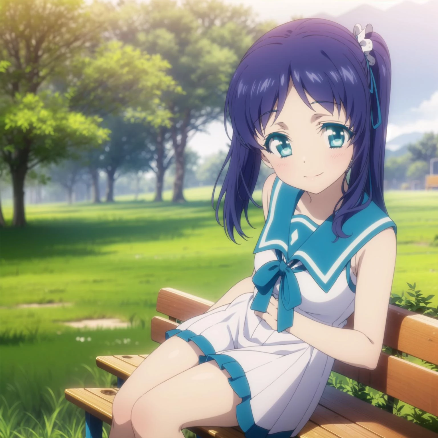 1girl,solo,outdoor,bench,sitting,smile,
<lora:tisaki:0.75:0.75:lbw=1,0,0,1,1,1,1,1,1,1,0,0,0,1,0,0,0,1,1,1,1,1,1,1,1,1> ,aatisaki,blue_hair,blue_eyes,side_ponytail,tisakiuniform,sailor_dress,school_uniform,serafuku,