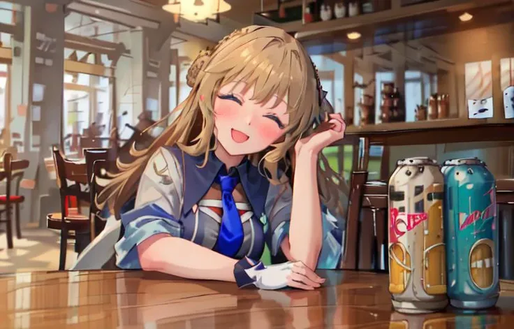 (masterpiece, best quality:1.2), solo, 1girl, kcranger, smile,braid, hair bun, two-tone dress, blue necktie, thighhighs, white gloves, indoors, blush, (in bar:1.2) <lora:kancolle_ranger-11:0.8>, (lying on floor:1.2), head_tilt, ((beer cans on floor:1.2)), (beer cans:1.4), closed eyes, open mouth, <lora:SleePeace2:1.1>, sleepeace,