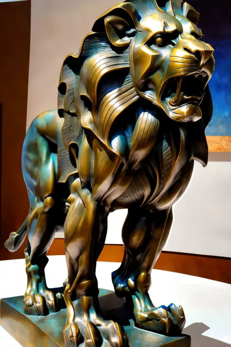 <lora:szukalski:0.8>,szukalski bronze sculpture lion,standing,looking at viewer,solo,full body,, (masterpiece, best quality, high quality, highres, ultra-detailed),