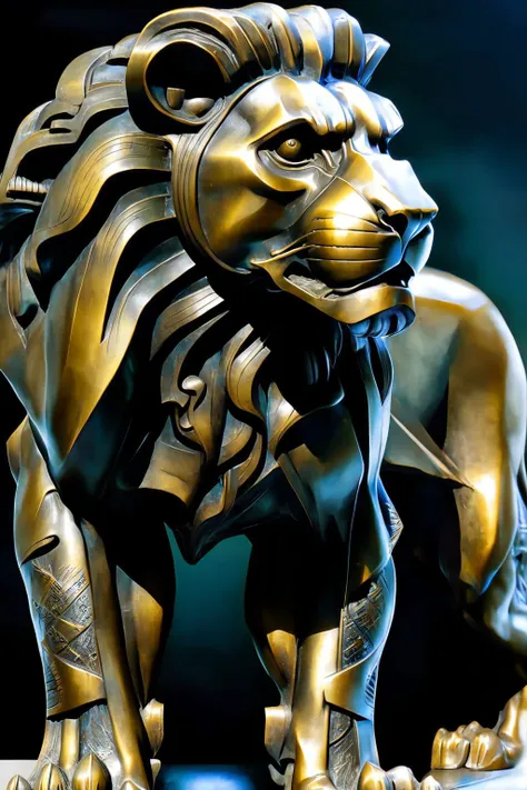 <lora:szukalski:0.8>,szukalski bronze sculpture lion,standing,looking at viewer,solo,full body,, (masterpiece, best quality, high quality, highres, ultra-detailed),