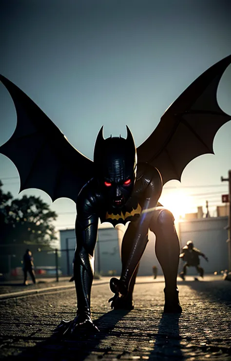main character not zombie batman<lora:zombie_v1.3:1.1> 1girl, multiple boys, (zombie), (zombie batman:1.4), night, dark, scared, :o, shadow, night sky, backlighting, fleeing, motion, torn clothes, full body, depth of field, running towards viewer, horror, grabbing, shorts, perspective, (realistic:1.4), (pureerosface_v1:0.7) <lora:koreanDollLikeness_v15:0.2>, masterpiece, best quality, highly detailed