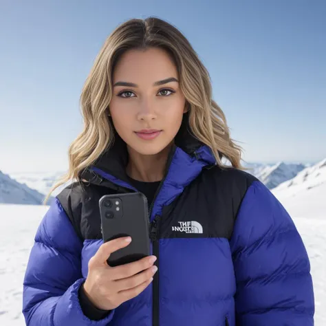 (taking a selfie:1.4), woman wearing tnf_nupse jacket, unique hair style, hyperdetailed photography,4k textures,intricate details,4k resolution, cinematic still  <lora:pufferdown_tnf_nuptse:0.6>  <lora:add-detail-xl:1>