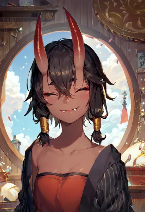 score_9, score_8_up, score_7_up, 1girl, high quality, best quality, masterpiece, japnese house interior , rating_safe,
<lora:tiona-pdxl-nvwls-v1:1> tiona hiryute, black hair, dark-skinned female, short hair, hair tubes, hair between eyes, small breasts,
<lora:oni_girl_pony:1> oni, horns, oni horns, skin-covered horns, fangs,
drunk, shiny skin, love, in love, happy, light smile,
black yukata,
<lora:hand 4:1>, hand person
zPDXL,