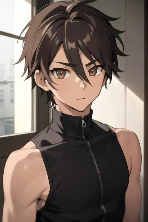 masterpiece, best quality, high quality, 1boy, solo, male focus, looking at viewer, upper body, <lora:takashi_komuro:0.60>, takashi_komuro, brown eyes, brown hair, hair between eyes, ,