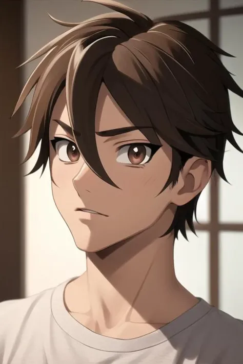 masterpiece, best quality, high quality, 1boy, solo, male focus, looking at viewer, upper body, <lora:takashi_komuro:0.70>, takashi_komuro, brown eyes, brown hair, hair between eyes, ,