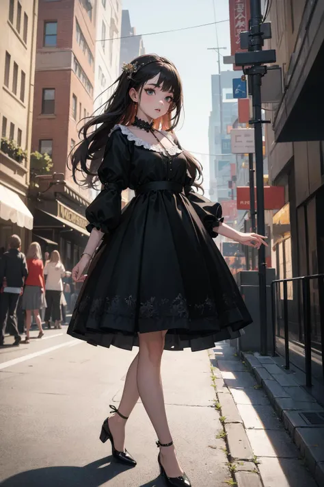 ((masterpiece)), ((best quality)), absurdres, 8k uhd, beautiful colors, insane detail,
A portrait of girl wearing a dress walking on the city