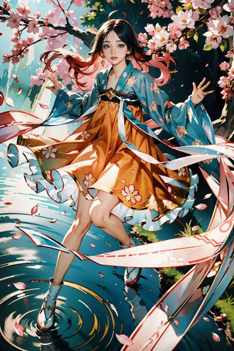 <(best quality, extremery best quality, masterpiece:1.5), (realistic, intricate details:1.2), (photorealistic:1.4), (extremely intricate:1.2), highres, ultra highres, ultra-detailed, absurdres, incredibly absurdres, extremely detailed, high quality, high resolution, hyperrealistic, ultra-realistic, hyper-detailed, top quality, best, fine detail, massive detail, Highly detailed, extreme detailed, highest detailed, high-res, absolutely resolution, reflection, (refraction:1.4)>, BREAK, 1girl, solo, looking at viewer, flat bangs, (young cute beautiful 18-year-old girl:1.1), 3d face, beautiful girl, Beautiful face, pretty, girlface, kpop idol, supermodel, stunning innocent symmetry face, (hand of Guido Daniele), perfect body, medium breast, slim waist, slim legs, (high detailed skin:1.2), glowing eyes, goddess, natural skin texture, shiny skin, White skin, Beautiful detailed face, detailed face, real skin texture, cute delicate face, finely detailed face, golden ratio, golden ratio face, expressive eyes, perfect face, perfect skin, flawless face, clear face, shiny hair, pale skin, Proper body proportion, perfect anatomy, realistic skin texture, luscious lips, glossy lips, natural makeup, beautiful bright pupils, slender figure, intricate eyes, detailed pupils, detailed face and eyes, longeyelashes, blush, good hand, perfect hands, pretty face, beautiful female bodies, finely detailed skin, oily shiny skin, BREAK, (((((golden hour, Sakura tree background, petals falling, dawn light, cobblestone pathway, building pavilion, chinese buildings, moutains, misty lake, ancient chinese background, puddle, after the rain, wet grass and trees, (sky overcast with a rainbow), (sunlight reflection), flower sea, in a meadow, (waterfall:1.2), ((breeze)), flying splashes, flying petals, leaves, nature, river, (forest), (bloom), bloom effect, detailed beautiful grassland with petal, flower, butterfly, petal, (((surrounded by heavy floating petal flow))), flowers, (black hair:1.3), (hanfu), (chinese clothes), ((floral print)), ((green/blue/yellow/pink/white/blackmagnificent print long sleeves)), ((pink/white/black/green/blue/yellow print see-through dress)), red lips, (chinese style countryard), (pond), (fullbody:1.3), (Luminescent Particles:1.4), (glow:1.1), beautiful sunset, wind, fog, (Pink hair:1.3), outdoors, (wavy hair), (long hair), (ahoge), (violet eyes), (golden accessories), (iridescent colors), watercolor, available light, detailed light, smile, volumetric fog, beautiful lighting, colorful refraction, Rembrandt lighting, Cinematic, pixel art, game art, key visual, surreal, PBR Texturing, Anisotropic Filtering, Maximum Clarity And Sharpness, Albedo And Specular Maps, Multi-Layered Textures, Surface Shading, Sub-Pixel Convolution, Sub-Pixel Convolution, Accurate Simulation Of Light-Material Interaction)))), BREAK, <blurry foreground, broad light, volumetric light effect, matte painting, perfectly defined features, volumetric lighting, Tone Mapping, Lumen Reflections, Global illumination, Ray Tracing, Screen Space Global Illumination, Accent Lighting, 32k, Natural Lighting, volumetric, cinematic masterpiece, Rule of thirds, high dynamic range, Multi-exposure HDR capture, cinematic render, game cg cinematic, atmospheric perspective, scene, epic dynamic frame, motion blur, ((cinematic look, Film look)), rim light, 4k textures, adobe lightroom, photolab, insane details, hyperdetailed, exposure blend, professional color grading, professional color correction, aerial perspective, particles and dust in beams of light, cinematic scene, dynamic lighting, sharp details, lomography, soft focus, light leaks, bold hues, atmospheric depth, (explosive light and shadow:1.2), aesthetics, intricate designs, ultra realistic digital art, (zentangle, mandala, tangle, entangle), (fractal art), elegant, vivid colours, floating particles, particles, dramatic, epic, (ink drawing, oil painting detailed), (dramatic lighting:1.2), (eye focus, face focus, character focus, close-up face:1.3), (dutch angle, cowboy shot:1.1), RAW, huge filesize, extremery detailed CG, Photo, 8k uhd, cinematic atmosphere, trending on artstation, award-winning glamour photograph, highly detailed photo, official art, beautiful and aesthetic, unity 8k wallpaper, beautiful, highly detailed CG illustration, best illustration, intricate, Amazing, emotional, analog, painting, digital painting, concept art, Oil Painting, illustration, Classical art, Renaissance, Romanticism, Neoclassicism, Color Palette, depth and contrast, Vibrant colors, saturated, rich saturation, color harmony, vivid palette, concept-art, design style, detail character, concept render, colorful, analog photography, dreamy atmosphere, specular highlights, atmospheric lighting, (dynamic angle, dynamic pose :1.3), (shiny, clothes reflecting light, lens flare, bloom effect, light particle, lens glare:1.3), realistic lighting, cinematic light, (cinematic lighting), light in the face, soft lighting, saturated colors, detailed background, sharp focus, 8k high definition, perspective, Master Composition, roughness, post-processing, soft shadows, realistic shadows, ambient occlusion, ray-tracing, subsurface scattering, photon mapping, physically-based rendering, octane rendering, unreal engine 5, ue5 rendering, Adobe After FX, dslr, RTX, Best character details, radiosity, sharp, antialiased, RAW photo, HDR, 8k, 4k, (((Photographed by Roger Deakins, using a RED Monstro 8K VV camera and a series of high-end lenses))), ((Hasselblad photography)), (film grain:1.4), Kodak portra 400, ((Fujifilm X-T5)), professional photograph, depth of field, caustics, Broad lighting, diffuse lighting, rim lighting, two tone lighting, textile details, visible pores, high resolution scan, professionally color graded, photographic reality, automatic white balance, best lighting, detailed shadow, high contrast, strong light and shadow>, (PureErosFace_V1:0.5), (ulzzang-6500:0.5), <lora:epiNoiseoffset_v3:0.15>, (kbxll:0.6), <lora:FilmVelvia2:0.15>, <lora:tang_hanfu:0.7>