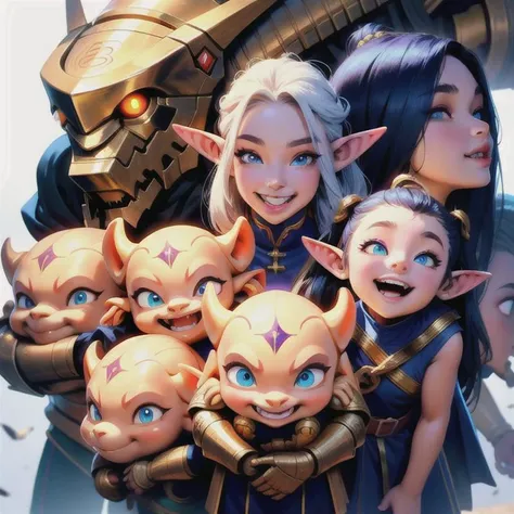 1humain, 1dwarf, 1vampire,1orc, 1cyborg, 1elf, different ethnies, different people, group of 8 aventurers, adventure, roleplay, happy, smiling, standing, white background, detailed, 4k, 8k, highly detailed, detail face, 1paladin, 1assassin, 1mage, 1swordman, <lora:niji_20230529141232:0.6>