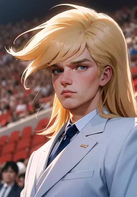 ((masterpiece)), ((best quality)), 8k, soft lighting, warm lighting, absurdres,
Donald Trump with an audience in the stadium wearing a blue formal suit, portrait, 1boy
<lyco:ShingoArakiStyle_lycoris_smf_01-000001:1.1>, shingoaraki-style-smf, retro artstyle, 1980s (style),