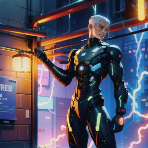cyborg, touching the wall, standing, machine, look up, electrical wires, cyberpunk background, detailed, 4k, 8k, highly detailed, detail face, archer <lora:niji_20230529141232:0.6>