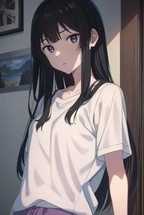 anzuhanashiro, <lora:anzuhanashiro-lora-nochekaiser:1>,
anzu hanashiro, long hair, bangs, black hair, sidelocks, blunt bangs, (black eyes:1.5),
BREAK shirt, white shirt, short sleeves, shorts,
BREAK looking at viewer,
BREAK indoors,
BREAK <lora:GoodHands-vanilla:1>, (masterpiece:1.2), best quality, high resolution, unity 8k wallpaper, (illustration:0.8), (beautiful detailed eyes:1.6), extremely detailed face, perfect lighting, extremely detailed CG, (perfect hands, perfect anatomy),
