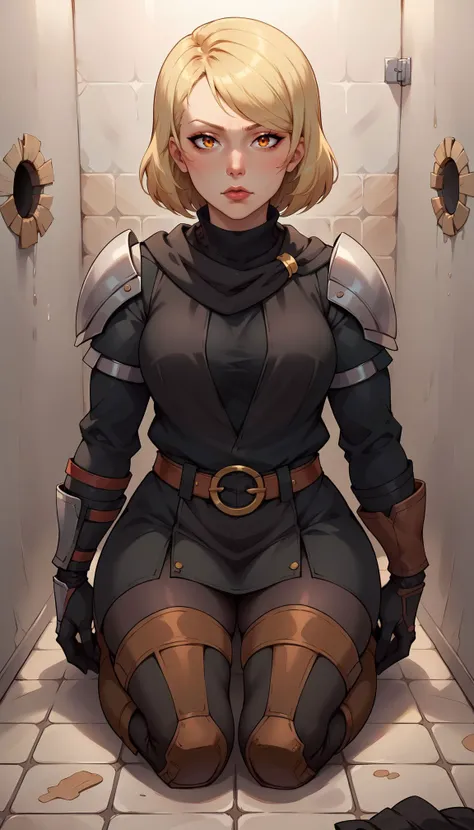 score_9, score_8_up, score_7_up, score_6_up, BREAK, LanaBeniko, yellow eyes, medium hair, blonde hair, swept bangs, public restroom, dirty walls, glory hole, dirty floor, kneeling, KotfeOutfit, turtleneck, scarf, shoulder armor, black sweater, long sleeves, asymmetrical gloves, belt, black skirt, black leggings, knee boots, BREAK, <lora:LanaBenikoPDXL_V1-Manityro-CAME:0.8>, <lora:incase_v14:0.3>, <lora:merunyaa_style_ponyxl_v1_unet:0.3>, <lora:thepit-guy-PONYv1:0.2>