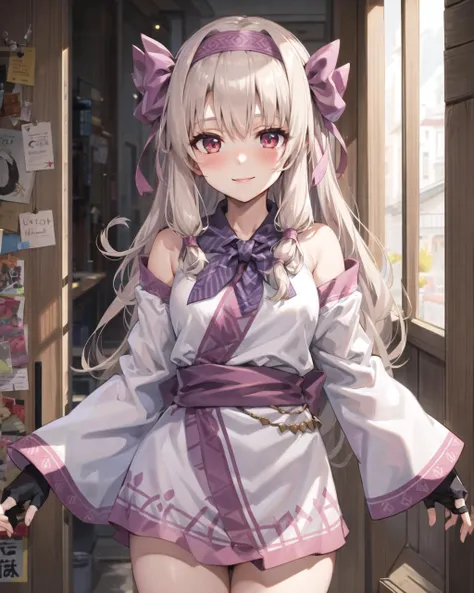 masterpiece, best quality, 1 girl, <lora:sitonai:0.5>, sitonai, ainu clothes, long sleeves, fingerless gloves, wide sleeves, off shoulders, blush, light smile, cowboy shot