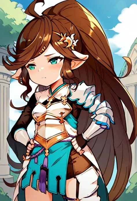 score_9, score_8_up, score_7_up, best quality, uncensored, source_anime, intricate details, high quality, perfect anatomy, BREAK
1girl, solo, gbf-polaris, harvin, brown hair, ponytail, green eyes, hair ornaments, armor, thigh boots, gbf-polaris outfit,
downblouse, hands on hips, Sleepy, Drooping eyelids, half-closed eyes, and a slightly dazed expression., outdoors,
<lora:sdxl_lightning_8step_lora:1> <lora:gbf-polaris_XL(pony):1>