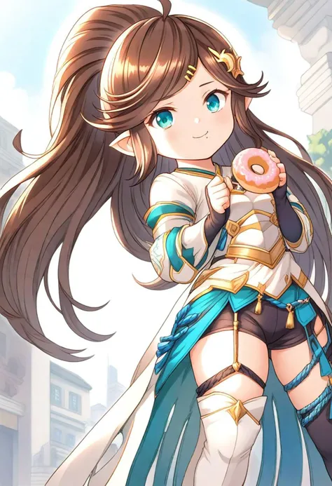 <lora:Hyper-SDXL-8steps-lora:1><lora:Fixhands_anime_bdsqlsz_V1:1>zPDXL2, score_9, score_8_up, score_7_up, source_anime, intricate details, perfect anatomy BREAK
1girl, solo, chibi, gbf-polaris, harvin, brown hair, ponytail, green eyes, hair ornaments, armor, thigh boots, gbf-polaris outfit,
eating doughnut, holding doughnut,
outdoors, city, tokyo, japan,
<lora:gbf-polaris_XL(pony)v11:1>