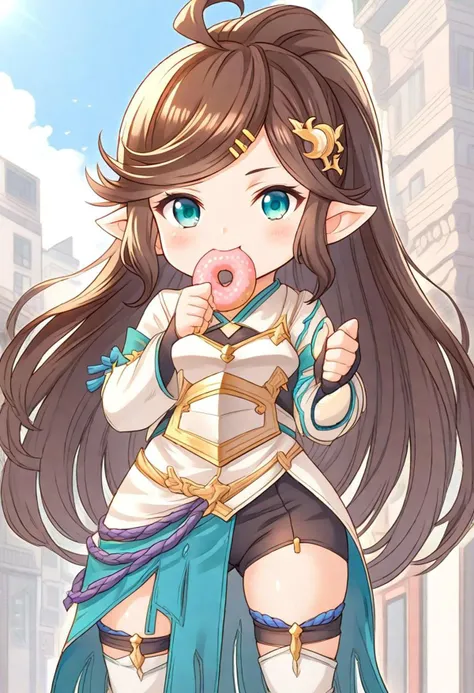 <lora:Hyper-SDXL-8steps-lora:1><lora:Fixhands_anime_bdsqlsz_V1:1>zPDXL2, score_9, score_8_up, score_7_up, source_anime, intricate details, perfect anatomy BREAK
1girl, solo, chibi, gbf-polaris, harvin, brown hair, ponytail, green eyes, hair ornaments, armor, thigh boots, gbf-polaris outfit,
eating doughnut, holding doughnut,
outdoors, city, tokyo, japan,
<lora:gbf-polaris_XL(pony)v11:1>
