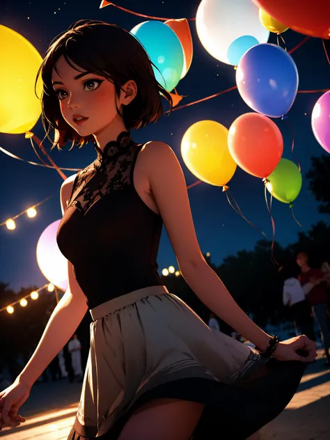 1girl, balloon, bokeh, brown hair, depth of field, dress, lens flare, lights, lips, night, paper lantern, short hair, sleeveless, sleeveless dress, solo
masterpiece, best quality, intricate details, <lora:contrast_slider_v10:3> <lora:backlight_slider_v10:-1.5> ,