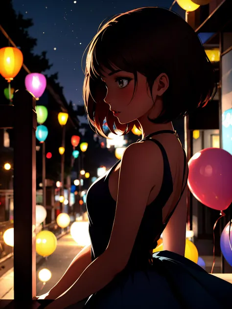 1girl, balloon, bokeh, brown hair, depth of field, dress, from side, lens flare, lights, lips, night, paper lantern, short hair, sleeveless, sleeveless dress, solo
masterpiece, best quality, intricate details, <lora:contrast_slider_v10:3> <lora:backlight_slider_v10:-1.5> ,