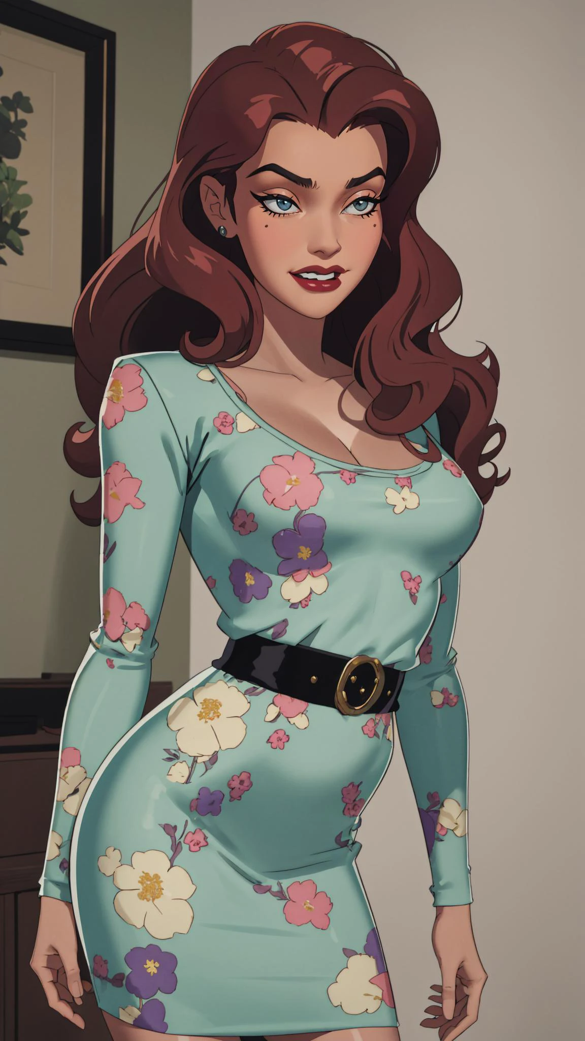 A woman in a vintage-inspired floral dress, her hair styled in loose waves, with a confident and radiant expression,cowboy shot,
masterpiece, best quality, intricate detail, <lora:somethingunlimited:1> somethingunlimited