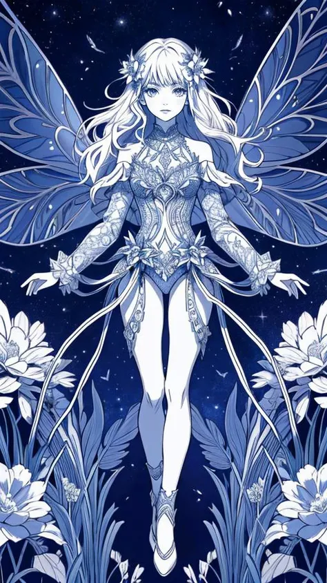 (best quality, masterpiece, highres:1.2), (1 young, fairy girl:1.3), pale skin, 18yo, with 6 big high detailed dragonfly wings, very slim, skinny, (fractal art:1.1), (:1.1), (flowers:1.3), (zentangle:1.2), (ultra-detailed body), (night beautiful background:1.3), (many colors:1.4), flowers, enchanted forest, fireflies, soft light passing through hair, (official fractal art), (intricate details)