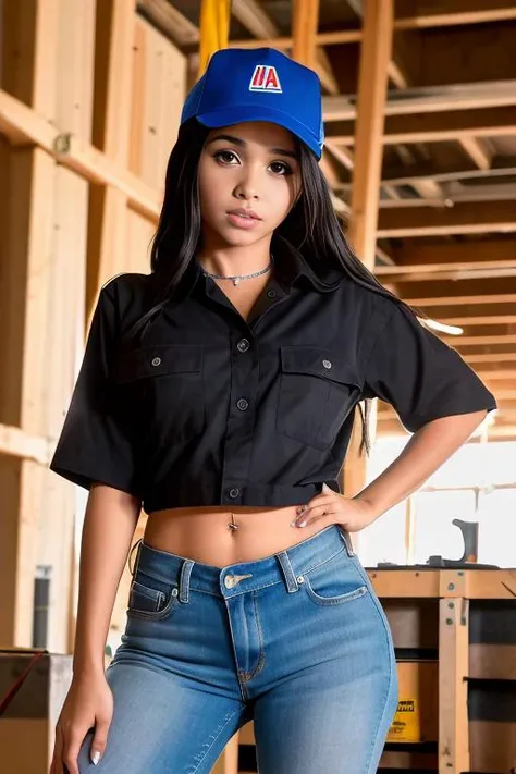 RAW photo, aaliyahhadid , a (portrait:1.2) of full body a cute woman as a construction worker, (high detailed skin:1.2), 8k uhd, dslr, soft lighting, high quality, film grain, Fujifilm XT3