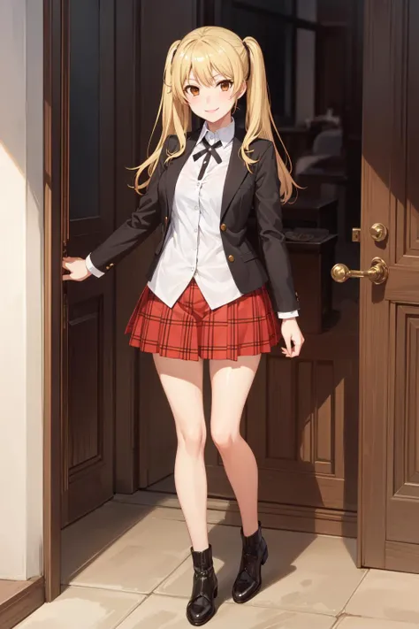 masterpiece, best quality, 1girl, solo, saotome mary, twintails, blonde hair, brown eyes, <lora:Kizuki - Kakegurui Saotome Mary LoRA:0.5>, evil smile, full body