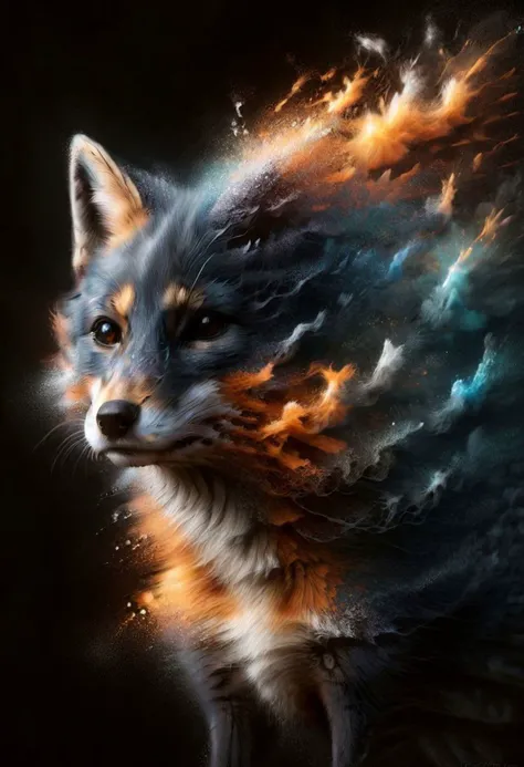 a black fox, cozy light, glow, ral-dissolve,