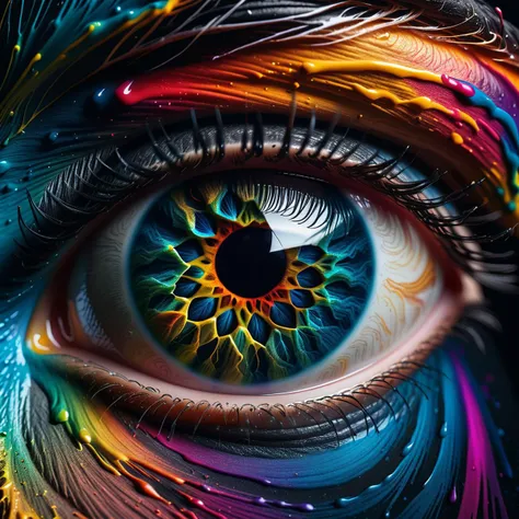 Colorful ink cascaded the canvas,forming human eye,photo,studio lighting,hyperrealistic,big depth of field,concept art,colors,hyperdetailed,hyperrealistic,(big depth of field),(moody lighting),(ambient light),((cinematic)),