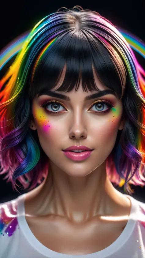 highres, shadows, absurdres, best quality, ultra detailed, 8k, extremely clear, photograph, sharp focus, hdr, ((cthulhu)), elder god,Great Old Ones, universe, space, cinematic photo crazy insane, high energy, magic, hyper realistic, detailed and realistic portrait of a woman, round eyes and short messy hair shot outside, wearing a white t shirt, skin texture, chapped lips, soft natural lighting, portrait photography, 85mm lens, magical photography, dramatic lighting, photo realism, ultra-detailed, intimate portrait composition, Cinestill 800T, front light, (open mouth), smiling, atletic small waist, (((masterpiece))) ((best quality)), ((21st century)), (((8k photography)), ((hands on face)), (elegant, beauty), ((blushed)), ((beautiful light gray eyes)), ((pure delicate innocent face)) and (smooth detailed face), (((hyper realistic))), ((black hair))) (blunt bangs), (symmetrical legs), symmetrical perfect body, sharp focus, (volumetric lighting), intricate details, rainbow paint, a girl made entirely out of rainbow paint, entirely paint, 1girl, all ranbow paint, hdr, (intricate details, hyperdetailed:1.15), gorgeous lighting, rainbow, paint splatter, splashes, very rainbow, very colorful, neon, paint drops, rainbow paint background, colorful background, ((high detailed skin, 8k uhd, dslr, soft lighting, high quality, film grain, Fujifilm XT3, HD, Sharp)) (canon 50mm) intricate details photorealistic . 35mm photograph, film, bokeh, professional, 4k, highly detailed, A glitched-out (anime girl:1.3) dances across the screen, her movements and form constantly shifting and (deconstructing:1.2), embodying the dynamic essence of (breakcore:1.2), dynamic essence:1.1, breakcore:1.1
