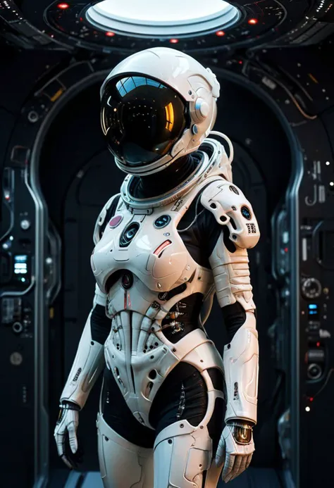 Design a compelling scene featuring a woman in a skintight astronaut suit adorned with mech exoskeleton enhancements made from high-quality metallic alloys. Emphasize a sci-fi atmosphere with intricate exoskeleton exoskel prints. Situate the scene within an airlock of a spacecraft, drawing inspiration from the aesthetic of "2001: A Space Odyssey." Capture the futuristic essence of the moment, highlighting the blend of advanced technology and sleek design in the woman's spacefaring attire.
very detailed, hd, RAW photograph, masterpiece, top quality, best quality, official art,highest detailed, atmospheric lighting, cinematic composition, complex multiple subjects, 4k HDR, vibrant, highly detailed, Leica Q2 with Summilux 35mm f/1.2 ASPH, Ultra High Resolution, wallpaper, 8K, Rich texture details, hyper detailed, detailed eyes, detailed background, dramatic angle, epic composition, high quality , (8k, RAW photo, highest quality), hyperrealistic,