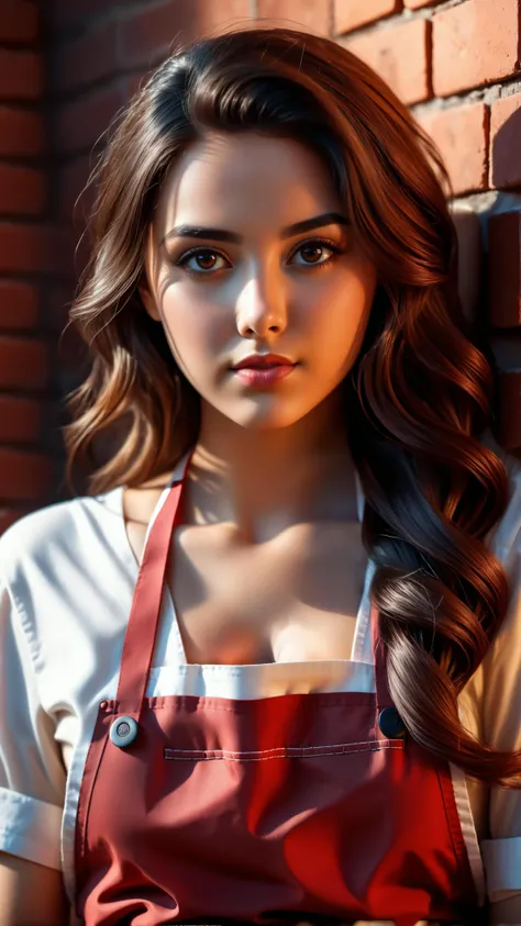 photo of beautiful italian girl, a woman with perfect hair, wearing Brick Red (apron:1.1), 8k, (gradient background:1.1), (closeup), model shoot style, (extremely detailed CG unity 8k wallpaper), professional majestic photography, chubby girl, (Leica M6 Camera), 24mm, exposure blend, hdr, faded, extremely intricate, High (Detail:1.1), Sharp focus, dramatic, soft cinematic light, (looking at viewer), (detailed pupils), 4k textures, elegant, ((((cinematic look)))), soothing tones, insane details, hyperdetailed, low contrast, (epic Photo)