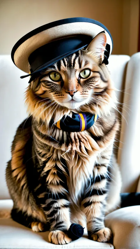 a photo of the most handsome cat, with a hat, his name is jack, stylish, realistic photo