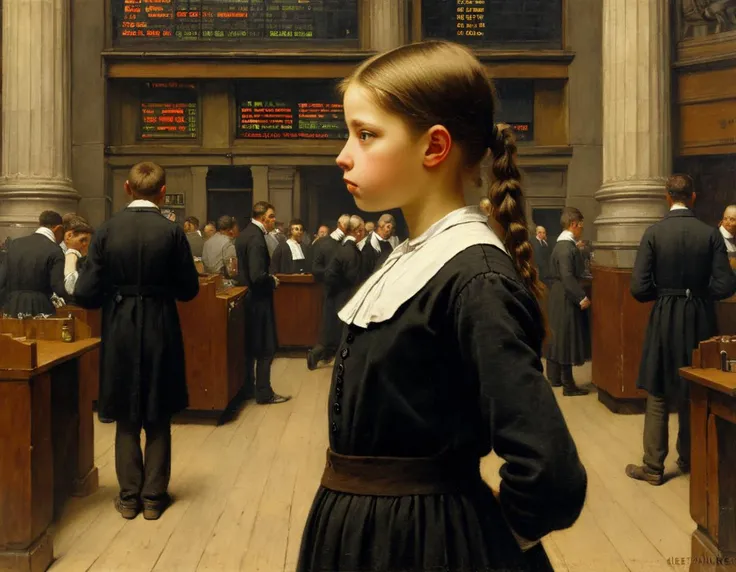 girl at stock exchange, Albert Anker oil painting