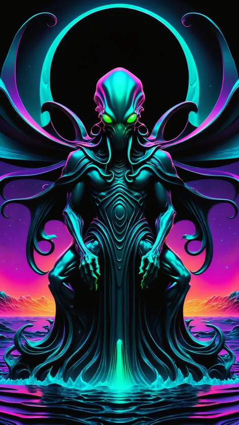 [ alien_god|cthulhu] in the style of artgerm, comic style,3D model, mythical seascape, negative space, space quixotic dreams, temporal hallucination, psychedelic, mystical, intricate details, very bright neon colors, (vantablack background:1.5), pointellism, pareidolia, melting, symbolism, very high contrast, chiaroscuro <lora:alien_god-10:1>