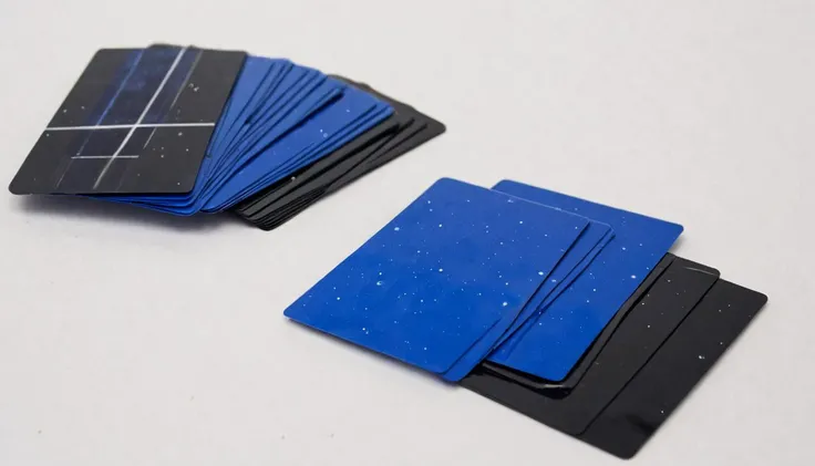 plastkort, the solar system (made from:1.3) single black blue white and green colored (rectangular plastic cards), <lora:Plastkort-000006:1>