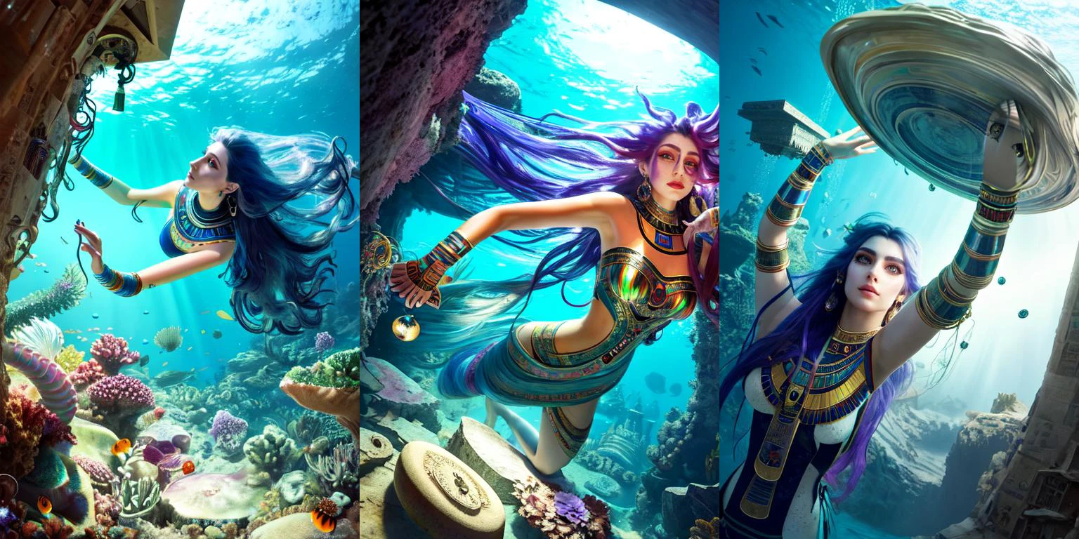 (otherworldly, otherworldly atmosphere, otherworldly appearance), highly insanely detailed, masterpiece, top quality, best quality, highres, 4k, 8k, RAW photo, ((ancient egyptian theme:1.2)),
(long_hair, long hair, random colors hair, glowing hair, hair over one eye, long messy hair),
(eyelashes, eyeliner, eyeshadow, eyelashes),
collar, earrings, jewelry, necklace, armlet,
tentacle, (underwater), nsfw,
Homestay, Resort, Guest House,
building, structure, still life, swirling energy,
action pose,
Ray tracing, hdr, volumetric lighting, sunlight,
1girl, blue long hair, curly hair, earrings, freckles, colored eyes, multicolor eyes, at bathroom, towel, steam,
<lora:Selfie_FefaAIart:0.75>, selfie,
<lora:From_Below_FefaAIart:0.8>, from below, low angle shot, (fantasy world)