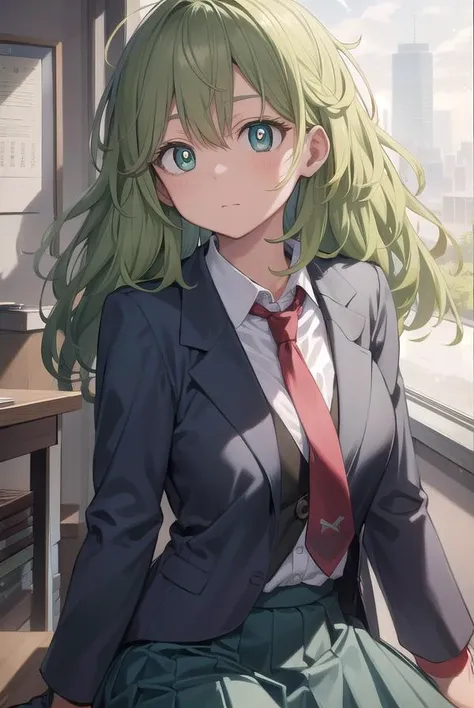 tooruhagakure, <lyco:tooruhagakure-lyco-nochekaiser:1>,
tooru hagakure, (green eyes:1.5), green hair, messy hair, multicolored hair, thick eyelashes, two-tone hair,
BREAK collared shirt, gloves, blue skirt, necktie, pleated skirt, red necktie, school uniform, shirt, skirt, u.a. school uniform, white shirt,
BREAK looking at viewer, full body,
BREAK indoors, classroom,
BREAK <lyco:GoodHands-beta2:1>, (masterpiece:1.2), best quality, high resolution, unity 8k wallpaper, (illustration:0.8), (beautiful detailed eyes:1.6), extremely detailed face, perfect lighting, extremely detailed CG, (perfect hands, perfect anatomy),