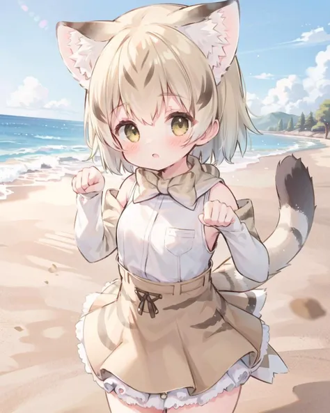 1girl, masterpiece, Cowboy shot, sand_cat_(kemono_friends), <lora:KF_SandCat:1>, paw pose, outdoors,