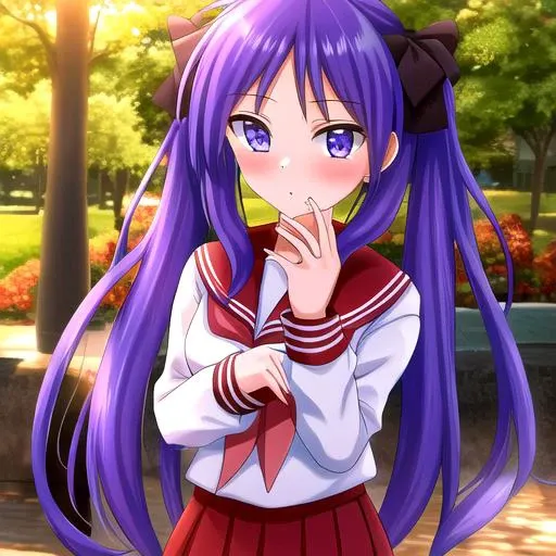 best quality, masterpiece, outside, 1girl, solo, kagami hiiragi, ryouou school uniform
<lora:kagamihiiragi-10:0.8>