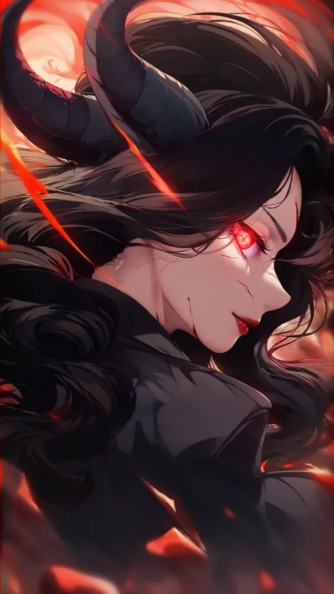score_9, score_8_up, score_7_up, score_6_up, score_5_up, score_4_up, <lora:hinakiXLAPV1:1>, dark portrait of a face of a demon girl, (profile), flowing hair, black hair, demon horns, red lips, looking at viewer, slit pupils, red eyes, detailed iris, detailed eyes, ((glowing eyes)), burn injury glowing red on her face, flaming eye, made of ([red and black]:1.3) colors,highly detailed, 8k, sharp, professional, clear, high contrast, high saturated, , vivid deep blacks, crystal clear, (focus eyes:1.5), (glowing flying ember on the background:1.3), simple background, blurry background, masterpiece, best quality