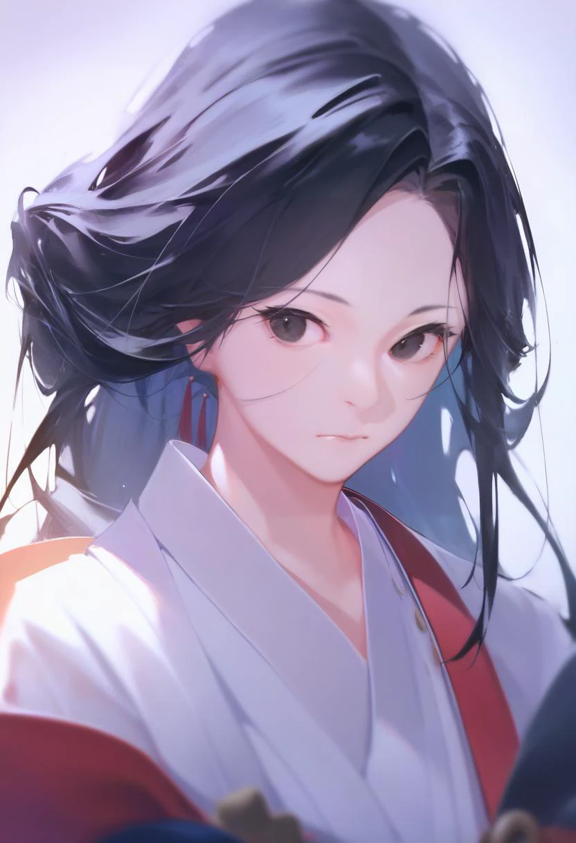 score_9, score_8_up, score_7_up, score_6_up, score_5_up, score_4_up, masterpiece, best quality, <lora:DPOXL:1> <lora:sola7764XL_AP_V1:1>solo, 1girl, long hair, black hair, white background, simple background, closed mouth, upper body, japanese clothes, looking at viewer, black eyes, parted bangs, white kimono, bangs, kimono