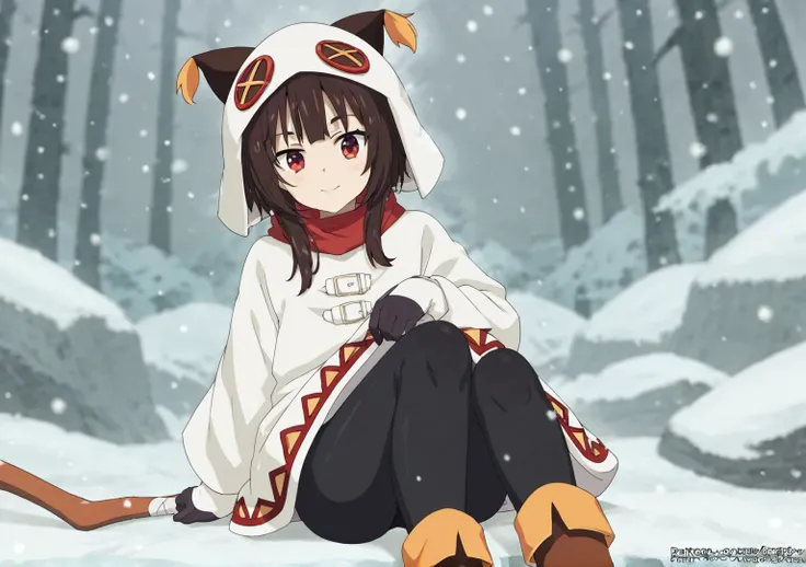 score_8_up, score_7_up, score_6_up, score_5_up, score_4_up, anime screenshot, 
<lora:MeguminWinter-000007:0.6>
megumin, 1girl, winter clothes, white hoodie, short hair, red eyes, black bodysuit, gloves, 
sitting, looking at viewer, forest, snowing, sparkle,